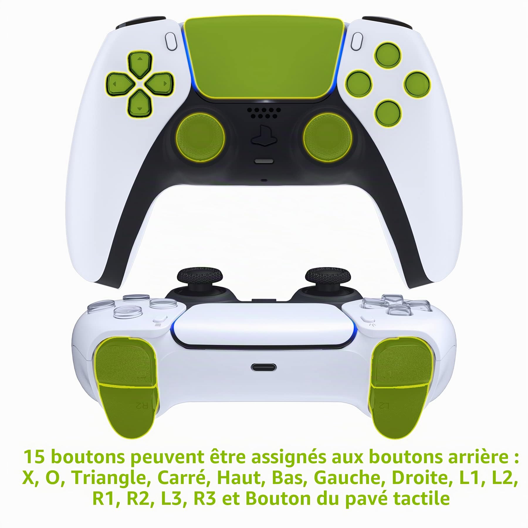 eXtremeRate Rise V3 Remap Kit Programmable pour ps5 Manette BDM-030/040/050, Coque Arrière Redessinée avec 2 Palette pour ps5 Manette BDM-030/040/050, Carte améliorée, Blanche