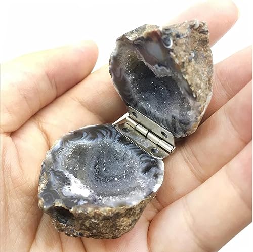 Miniatura 3 de ZXYWW Crystal Geode - Caja redonda para anillo de cuarzo para mujer, diseño de geoda de ágata natural