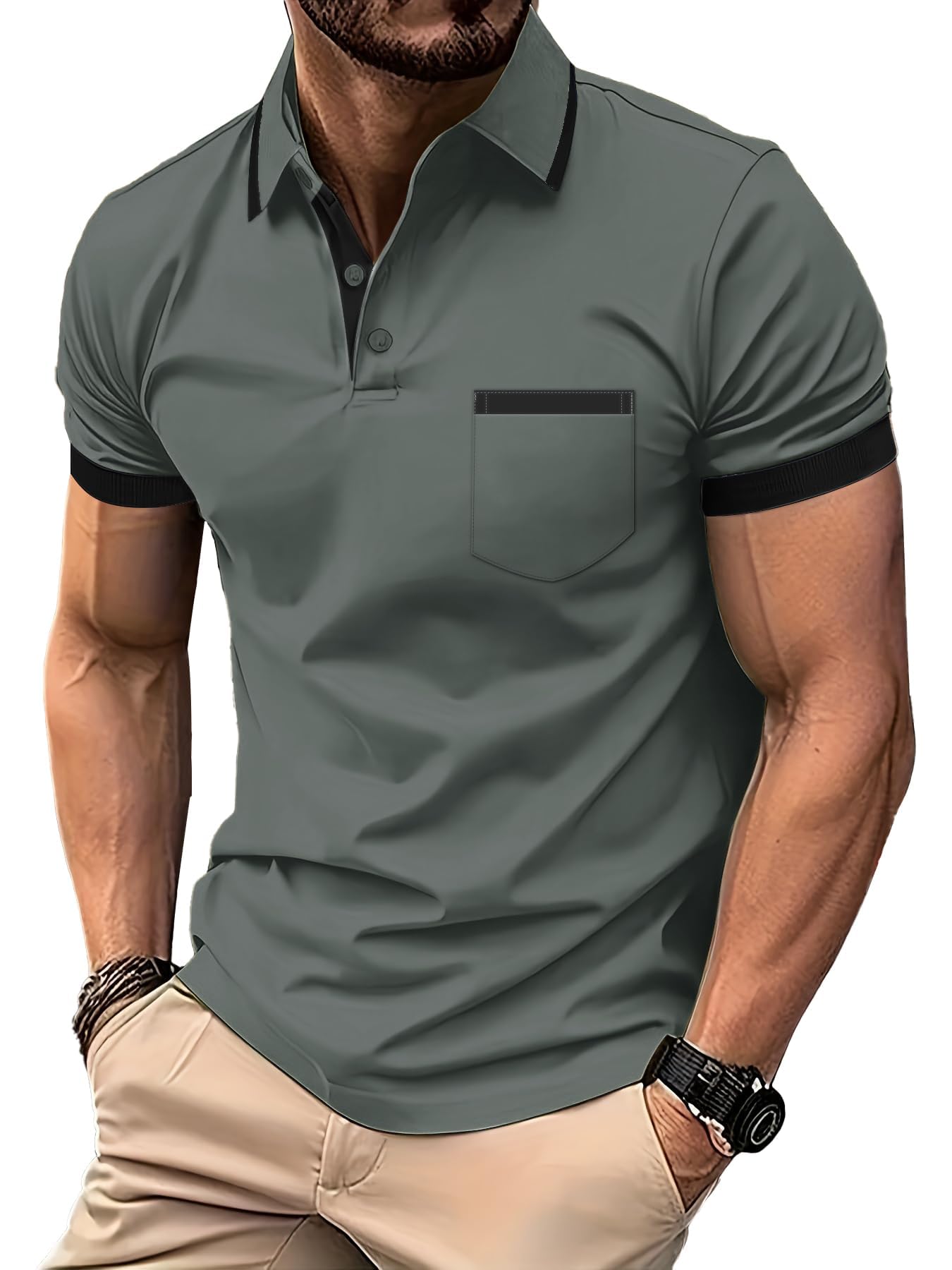 LLdress Herren Kurzarm Poloshirt Atmungsaktiv Schnelltrocknend Tshirt Freizeit Sport Sommer Poloshirts Männer Knopfleiste Polohemd