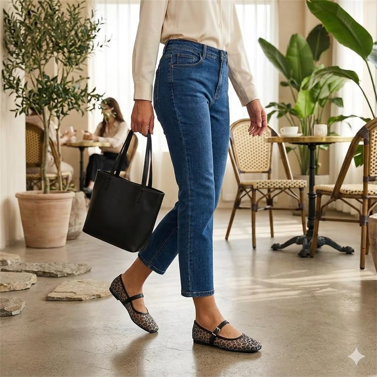 Zapatos planos de ballet de malla con estampado de leopardo para mujer, puntera cerrada cuadrada, zapatos planos Mary Jane de malla transpirable para mujer