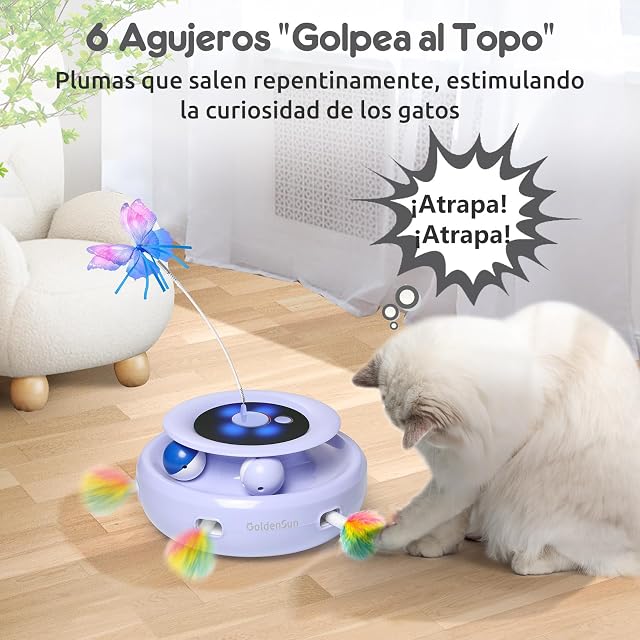 Foto 4 de 6 de GoldenSun Juguetes para Gatos Recargables, Juguetes Interactivos para Gatos de Interior 3 en 1