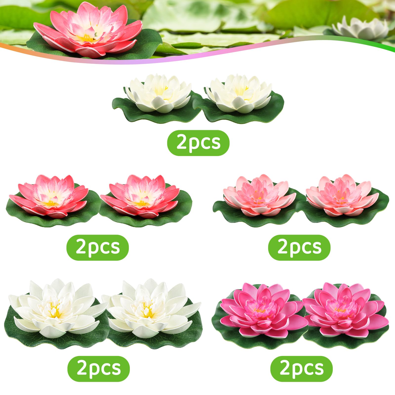 QUOZUO 10 pezzi di fiori di loto artificiali in schiuma, piante acquatiche galleggianti, ninfee artificiali, piante di giglio d'acqua, fiori di loto per acquario, terrazzo, giardino, piscina (rosso