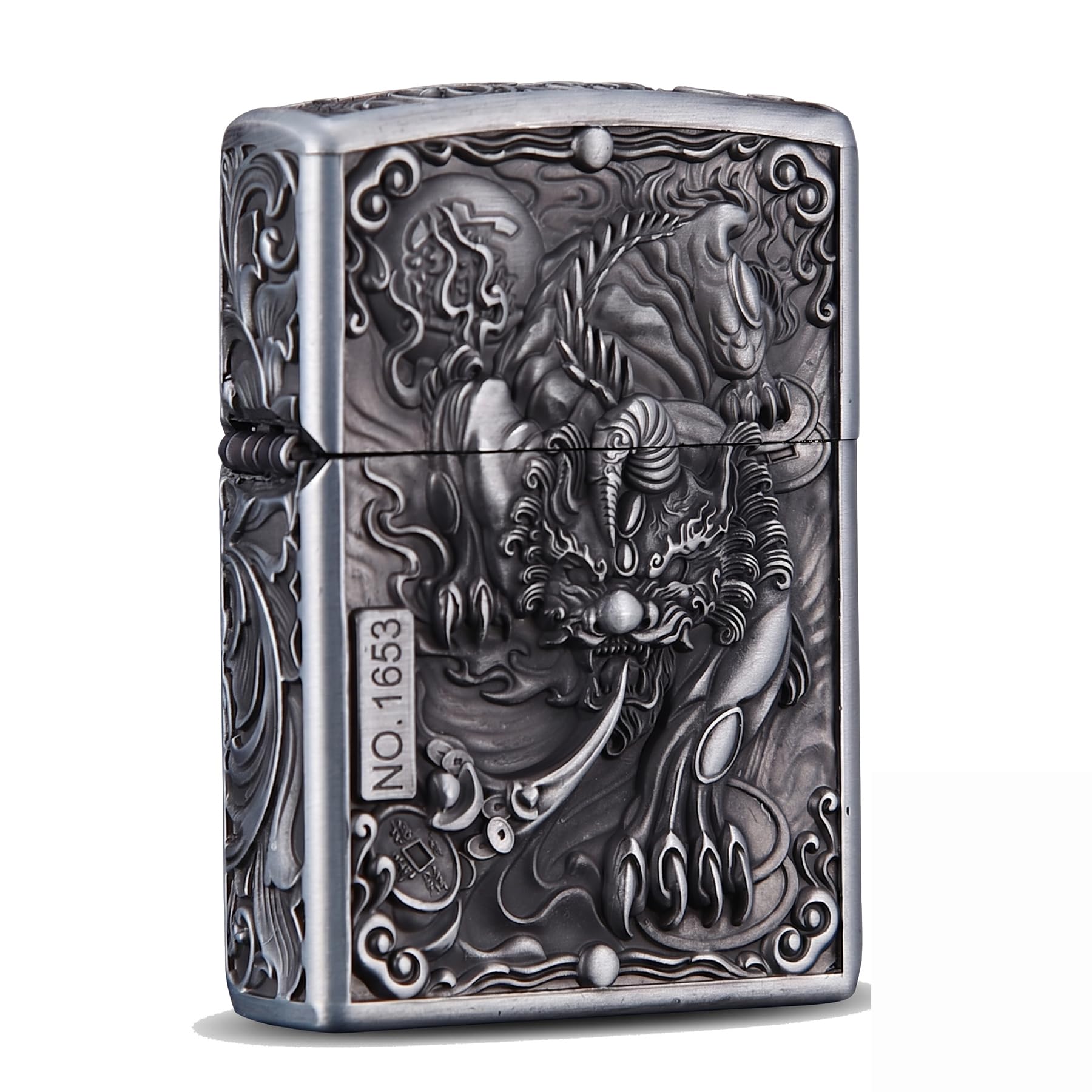Jdqsfhf Men's Silver A Dragon Kerosene Lighter Vintage Refillable Kerosene Flip-Top Metal Trench Lighter For Father Husband (Silver A)