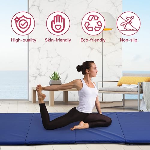 Miniatura 3 de Colchoneta de gimnasia para gimnasio en casa, plegable, portátil, de 4 x 10 x 2 pulgadas, extra gruesa, con asas de transporte, para niños y adultos