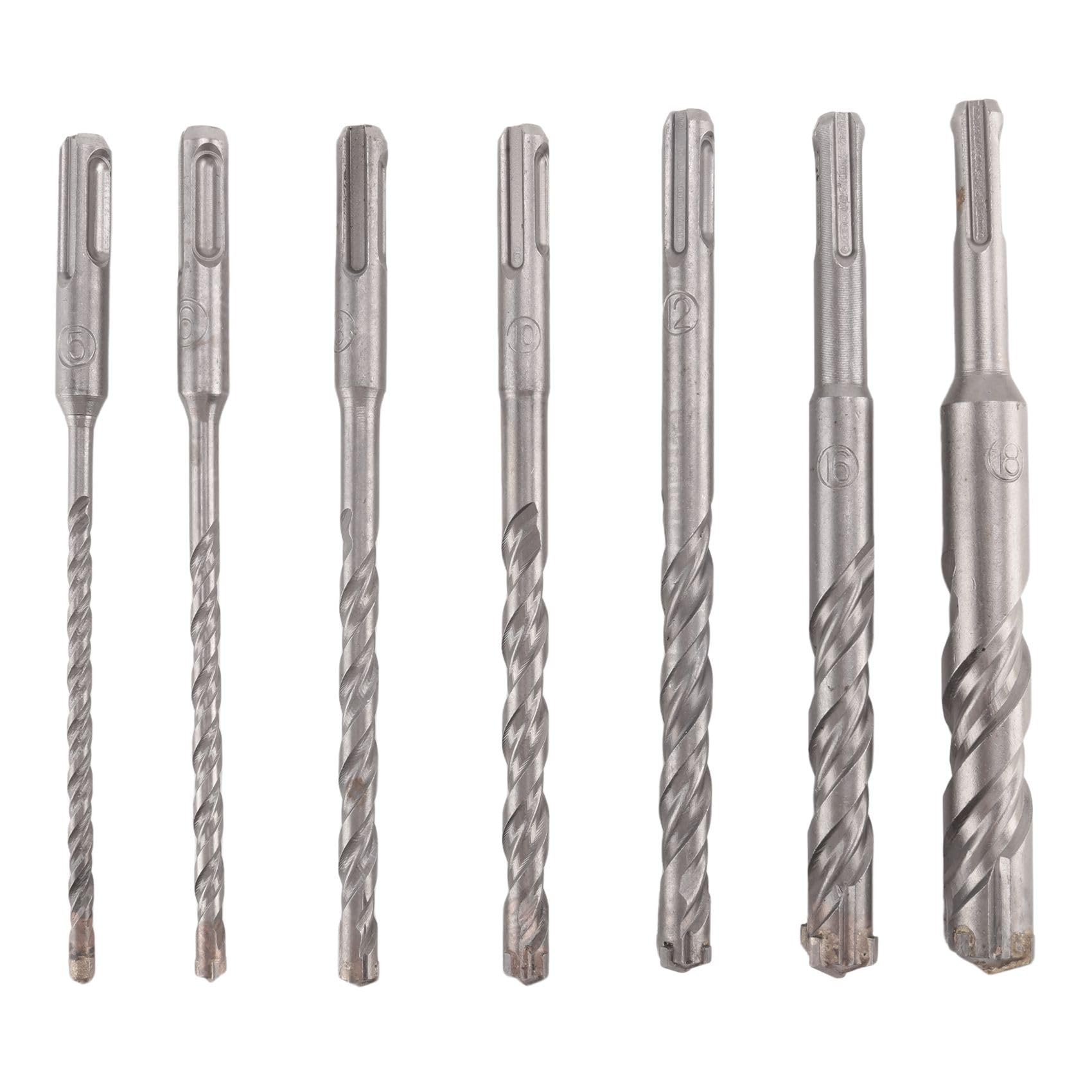 Littimoon 7 Pcs SDS Plus Hammer Drill Bit Set, (4-Flute) for Concrete Brick Block Stone Masonry and