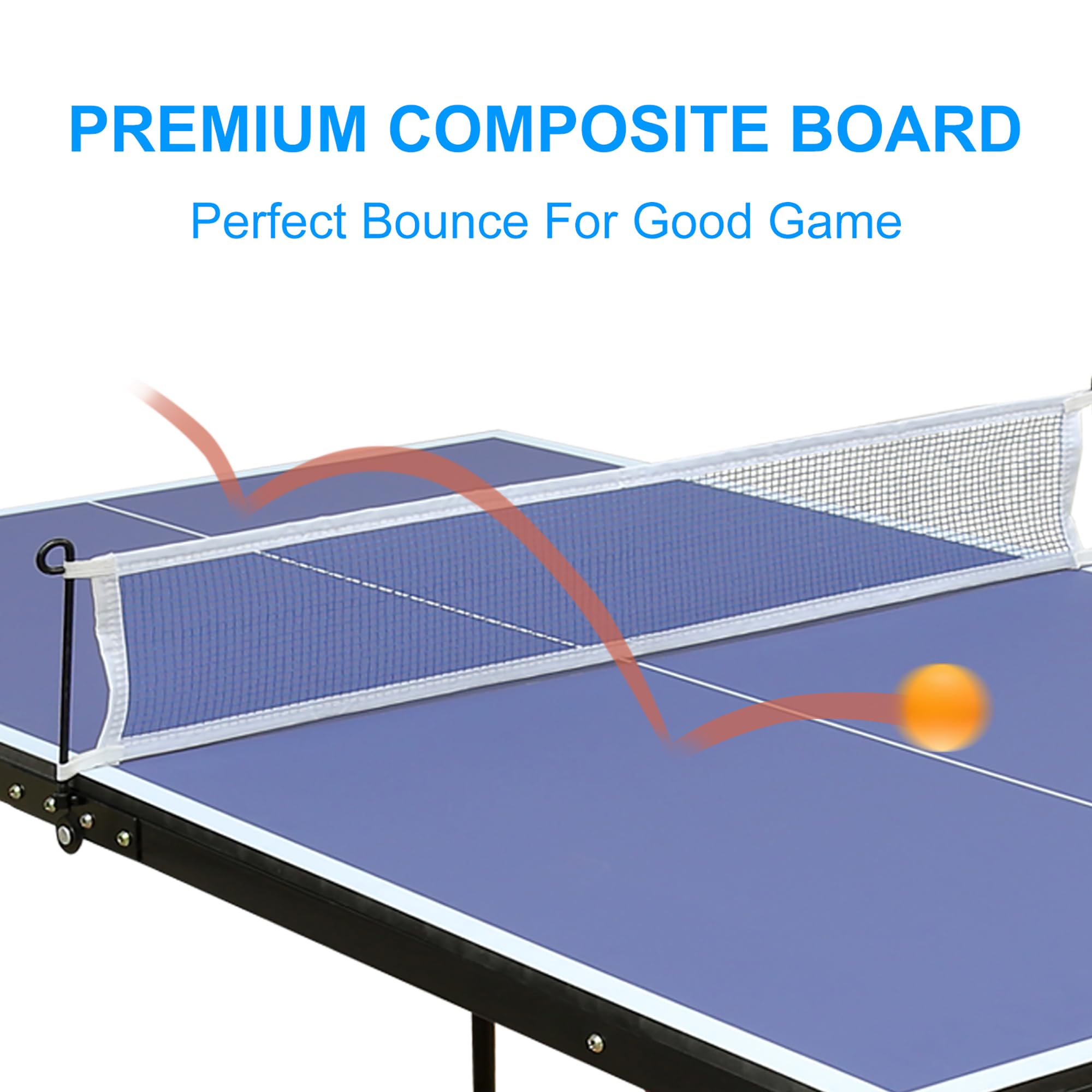 Tavolo da ping pong pieghevole da 137 cm, set da ping pong con rete e 2 racchette, pannello in MDF blu, gambe in metallo a forma di U, antiscivolo, salvaspazio, per interni ed esterni, bambini e