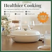 Vista 3 de Larder & Vine Brasera de hierro fundido esmaltado Sartén brasera de 3.6 cuartos con tapa Horno holandés poco profundo compatible con todas