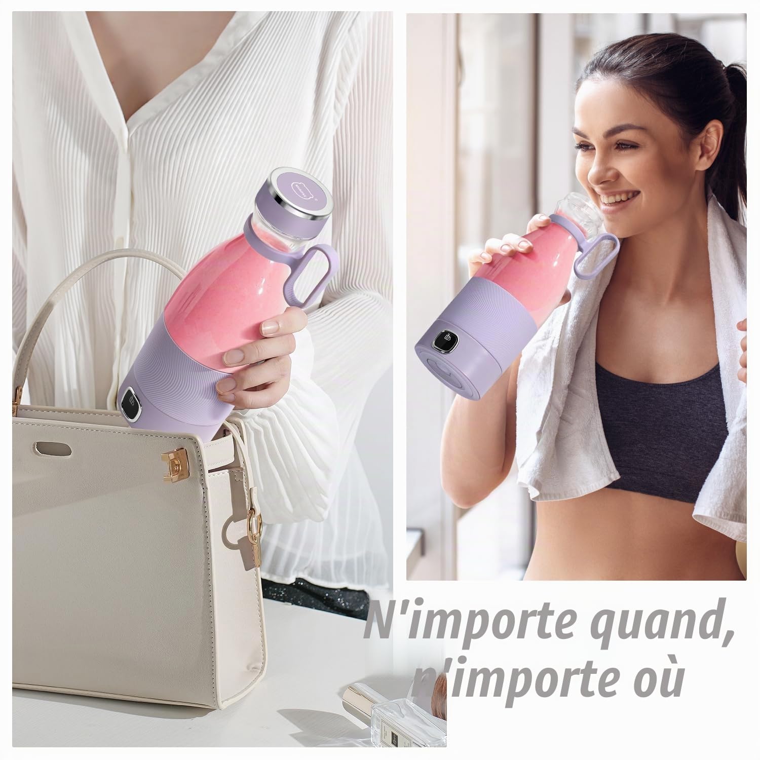 Mixeur portable, MIAOKE, tasse de jus avec 6 lames pour jus, milkshakes et smoothies, mini mixeur de 350 ml avec affichage LED, rechargeable par USB, batterie rechargeable de 3000 mAh, pour la maison