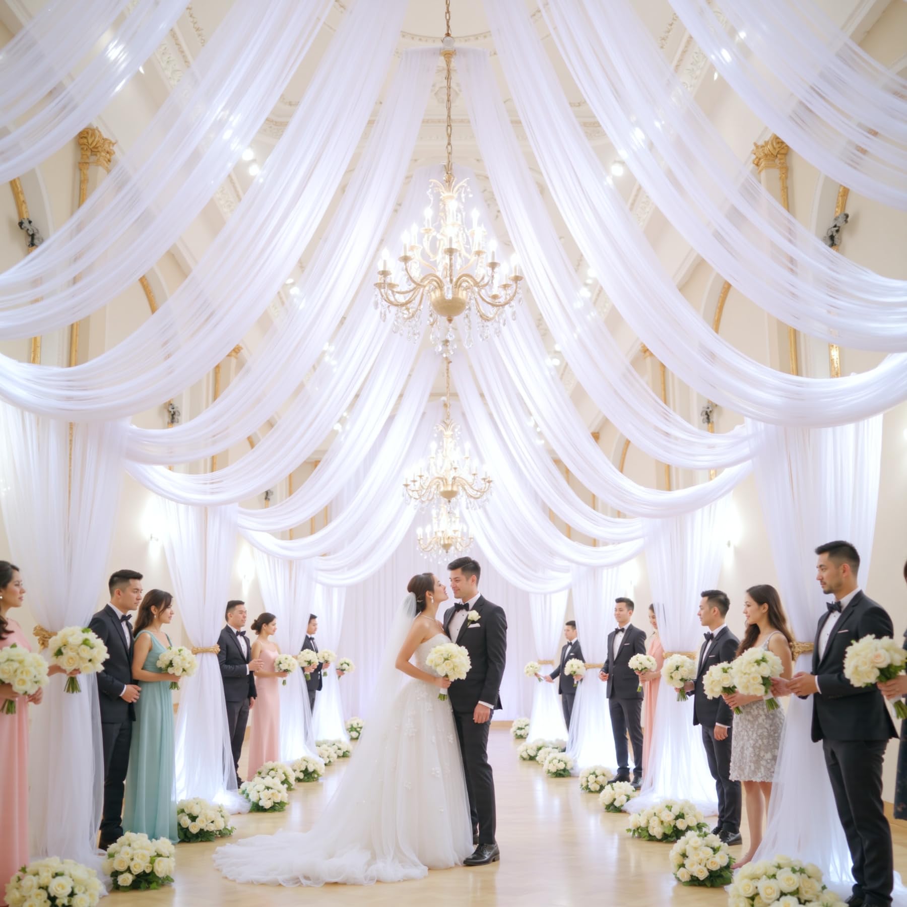 Vorhangstoff für Hochzeitsbögen, 76,2 cm x 5,8 m, Hochzeitsvorhänge, Tüllvorhänge für Hintergrund, durchsichtiger Stoff, Hintergrund, Drapierung, Dekorationen, Hintergrundvorhänge für Empfang