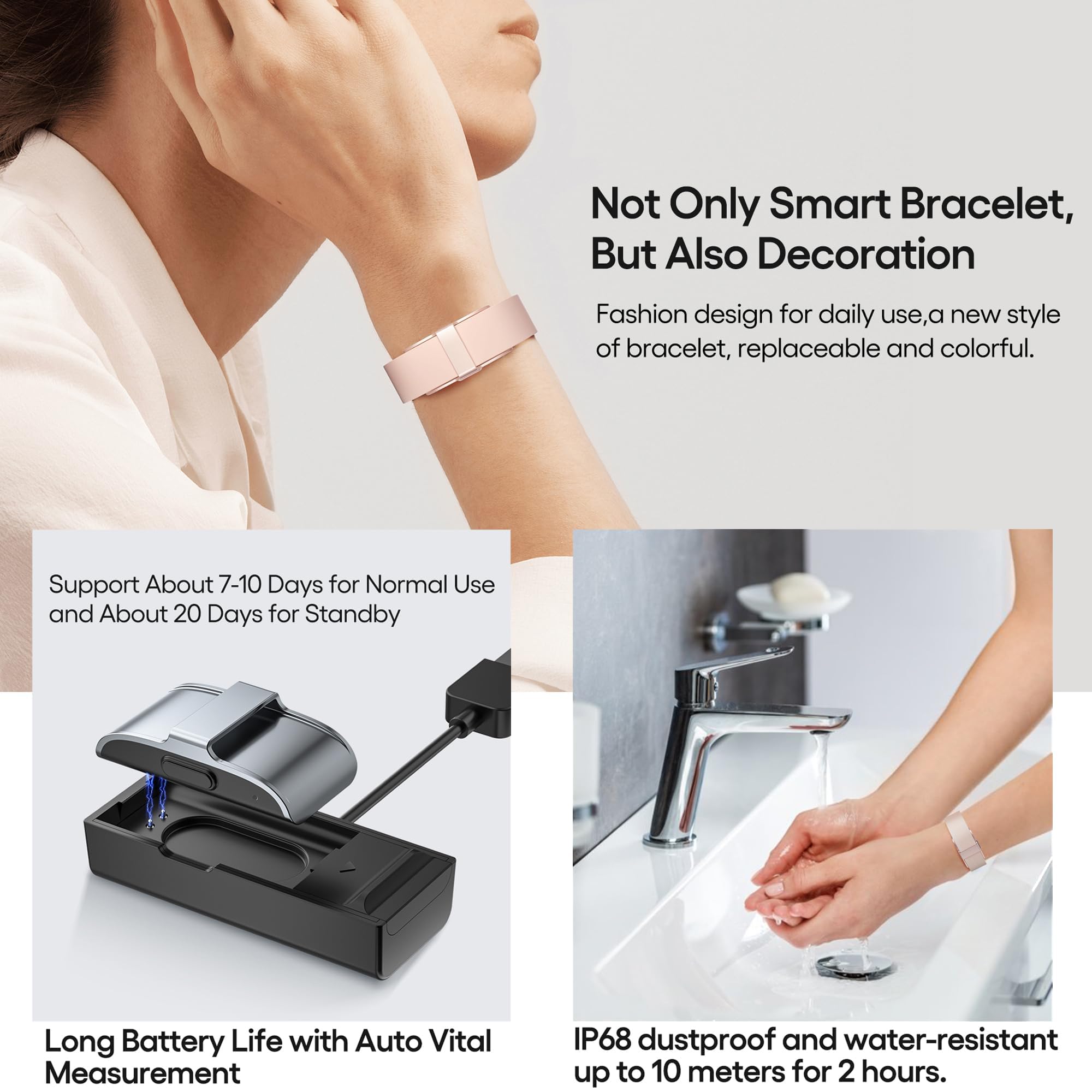Smart-Armband, Fitness-Tracker, Gesundheitsarmband, Herzfrequenzmesser, Schlaf-Tracker, Schrittzähler, Kalorien, Schrittzähler, wasserdicht, tragbar, Aktivitätstracker für Männer und Frauen