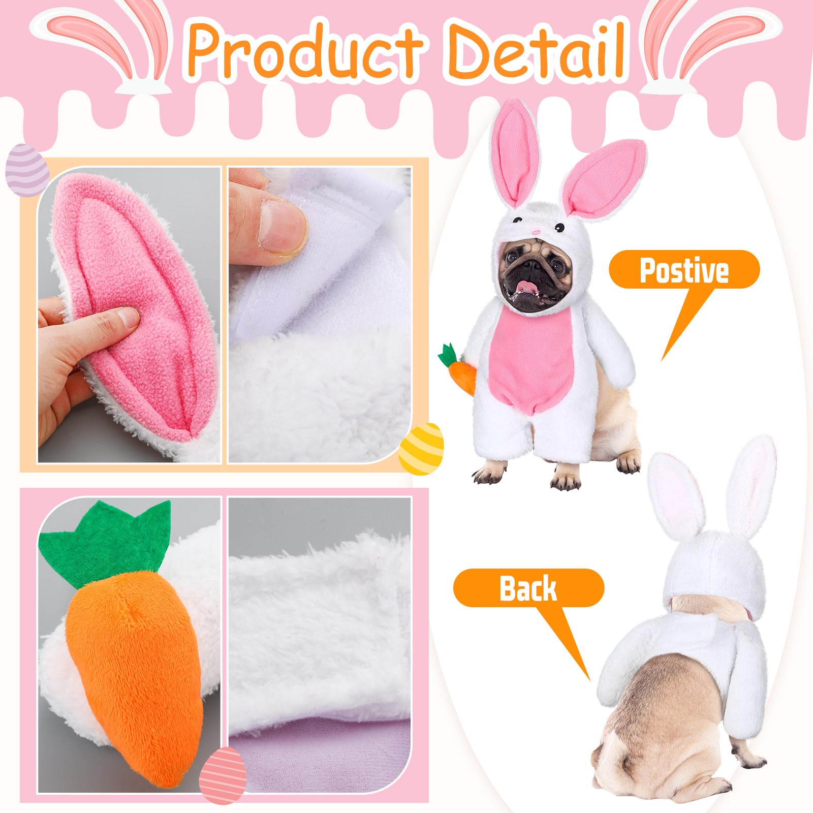 Huhumy Walking Bunny Pet Costume Funny Easter Bunny Dog Costumes with Arms and Trousers Sleeves Halloween Fluffy Rabbit Outfit Costume for Dogs and Cats(M) - Image 3