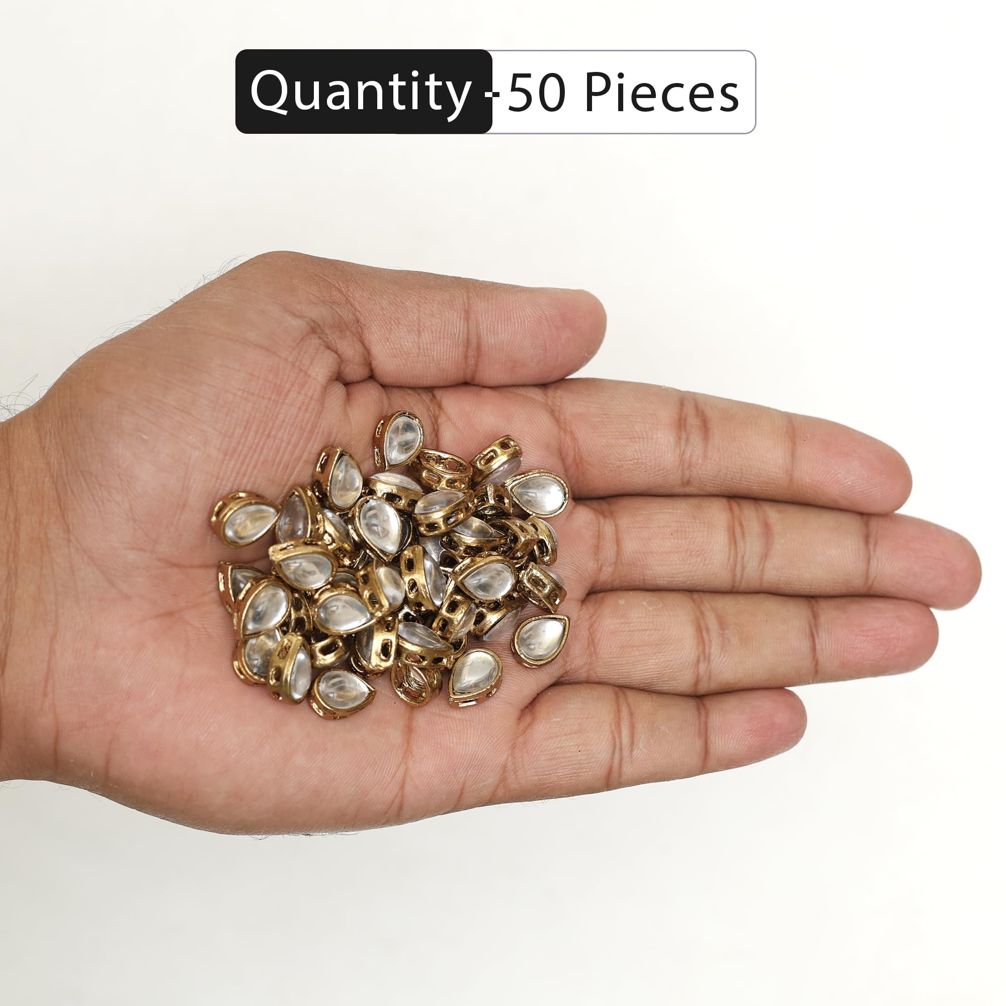 Embroiderymaterial Sew On Raised Kundan Stone/Rhinestone/Beads for Craft, Jewellery Making, Clothe Embellishment, Embroidery Work (50 Pieces, 10X12MM, Tear Drop Shape, Silver) 2