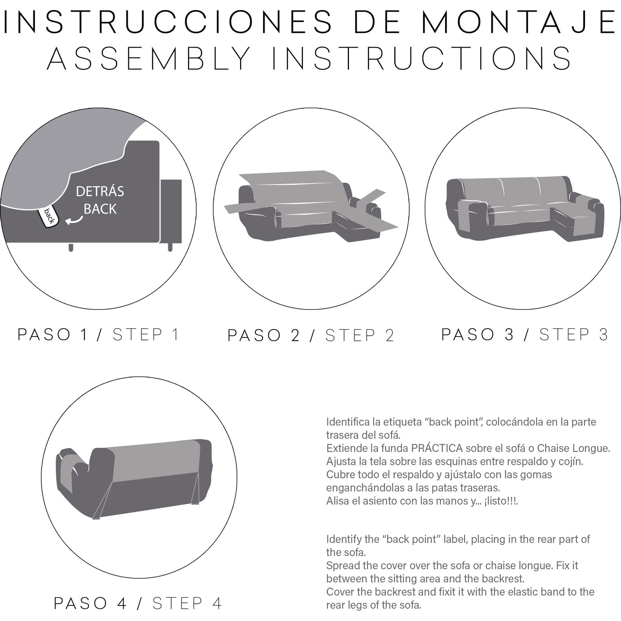 ECOMMERC3 | Funda Sofá Chaiselong Normal Derecha Ajuste Elástico - Funda Sofá Chaiselong Normal Derecha para Respaldo, Asiento y Brazos Color Crudo
