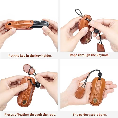 Miniatura 6 de Funda para llavero Volvo de piel auténtica con llavero, compatible con Volvo XC40 XC60 S90, Marrón