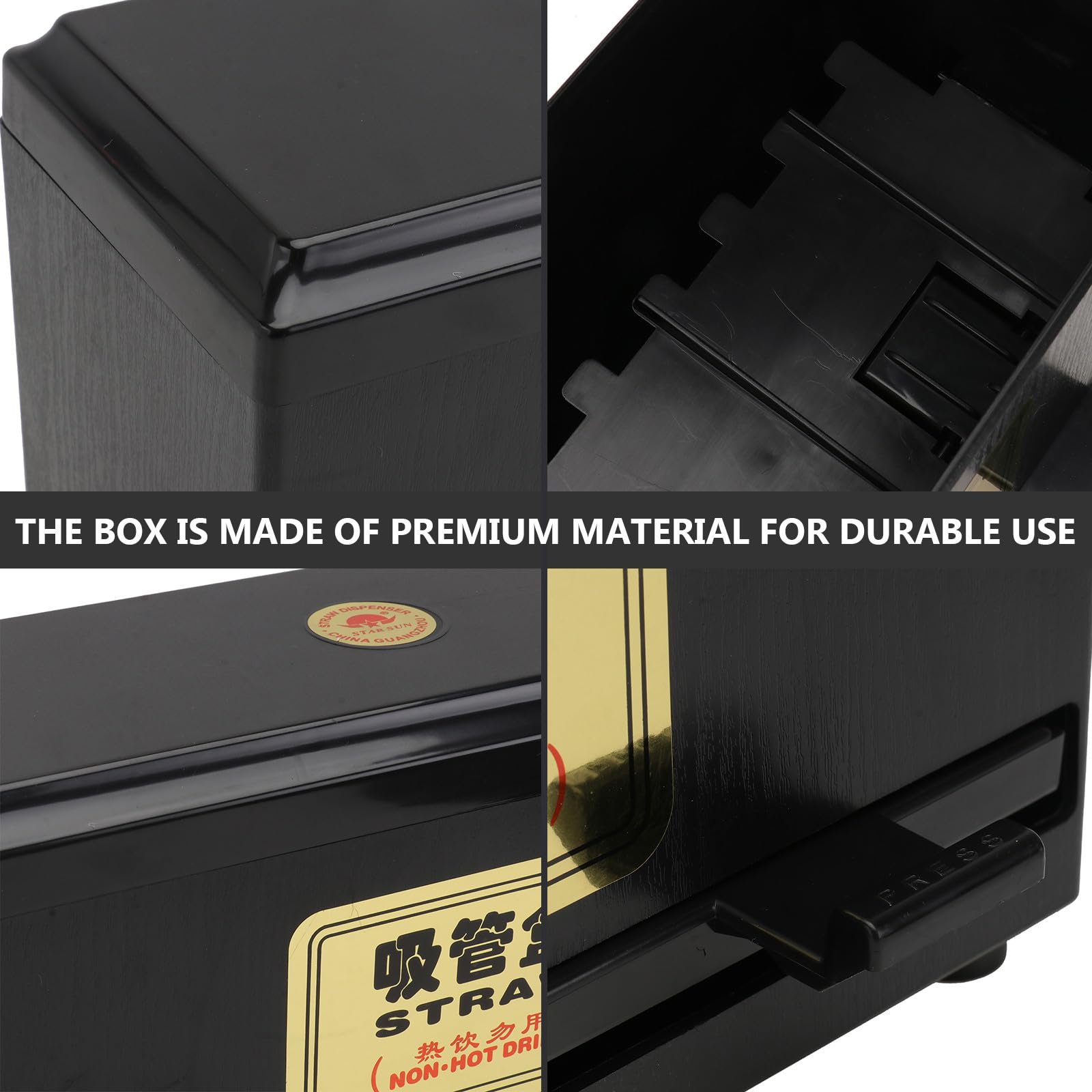NUOBESTY Boîte à Pailles Grosse Taille Noire Distributeur de Pailles pour Restaurant Conteneur de Rangement Base Antidérapante et Sortie Réglable Épaisses et Fines Usage Professionnel