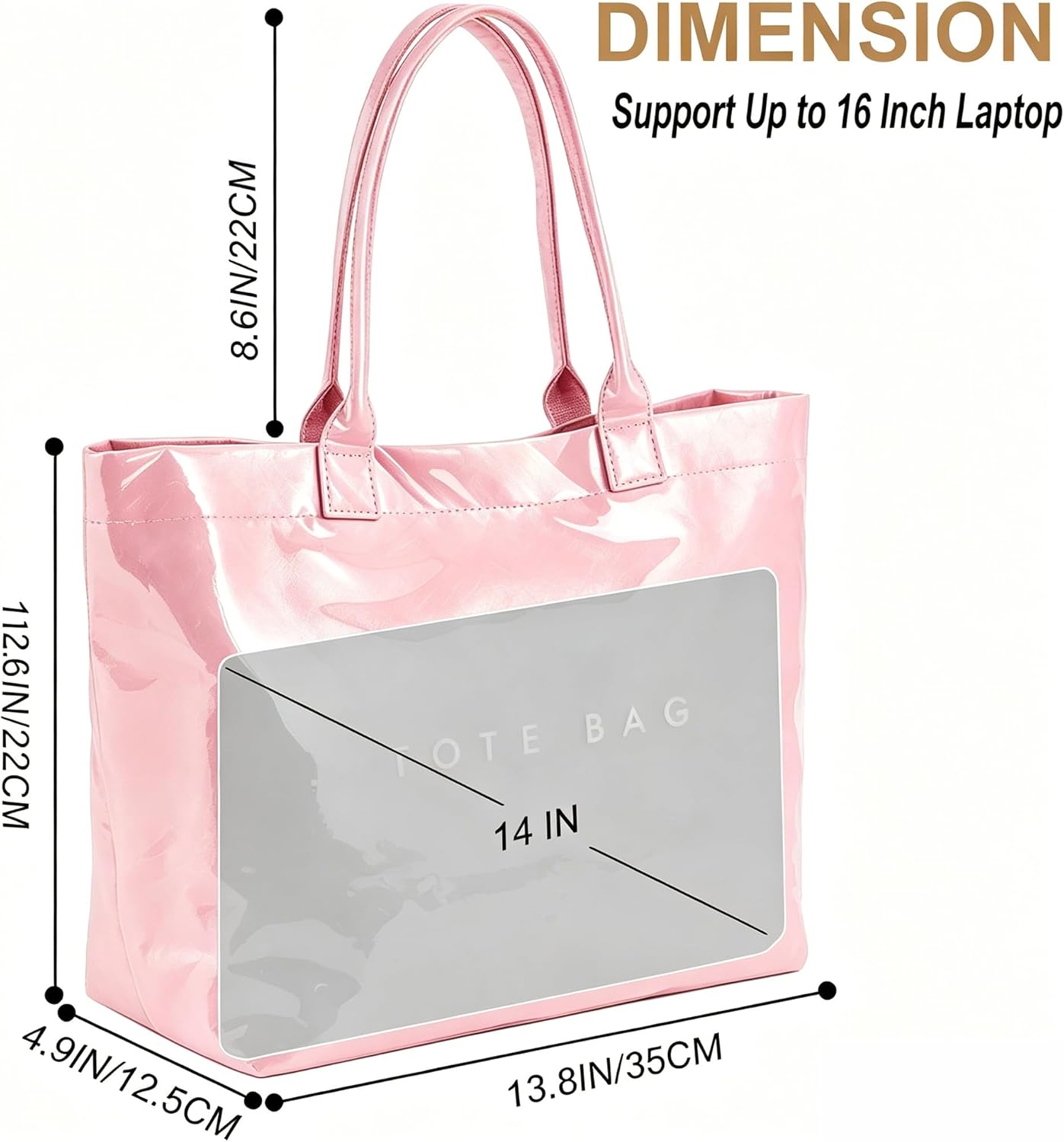 ALUWU Women's PVC Tote Bag Kraft Paper Work Handbag Wipeable Plastic Purse with Top Handle for Beach Travel