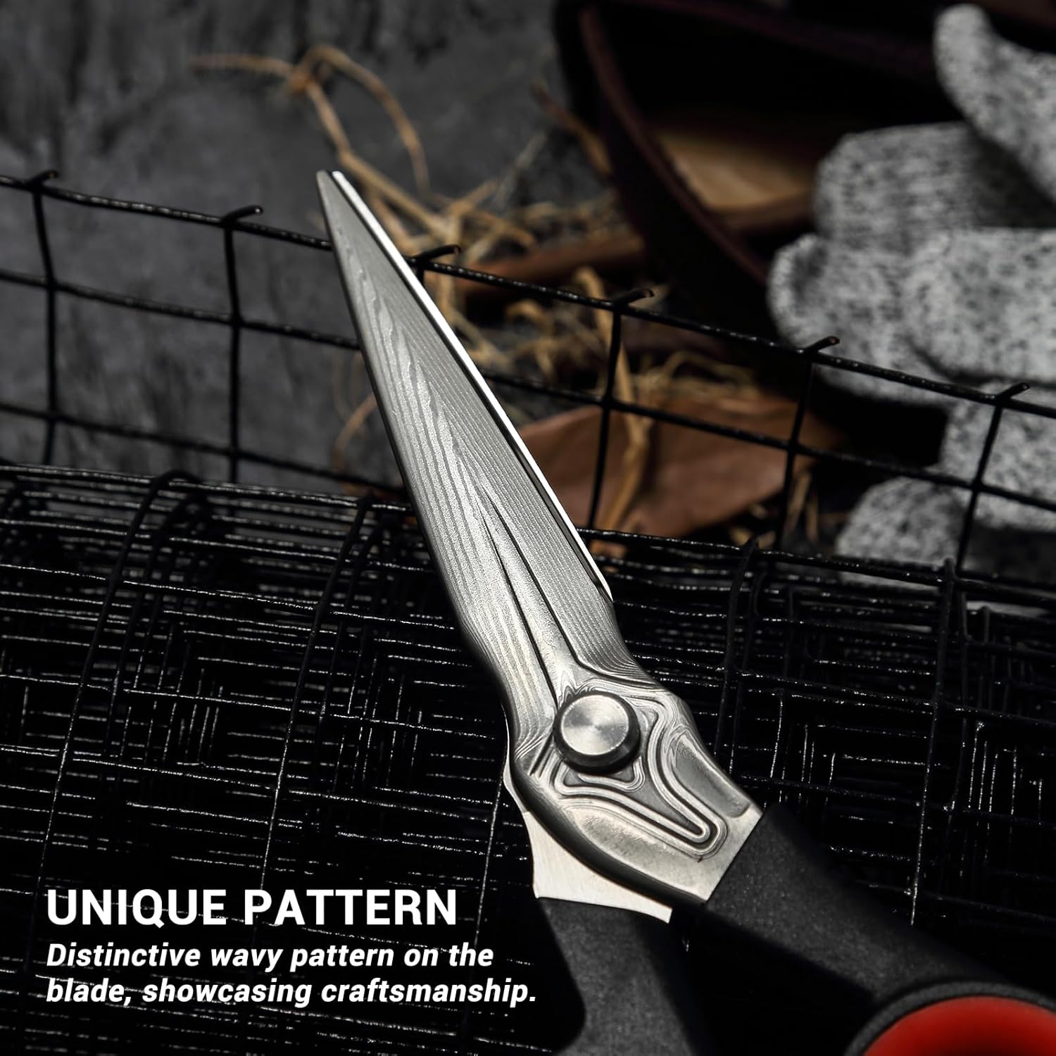 LIVINGO Damascus Steel Scissors Heavy Duty - 10 Inch Forged Steel Sharp Shears All Purpose with Holster for Sewing, Crafting Cutting Leather, Fabric, Cardboard, Rope, Industrial, Home Office