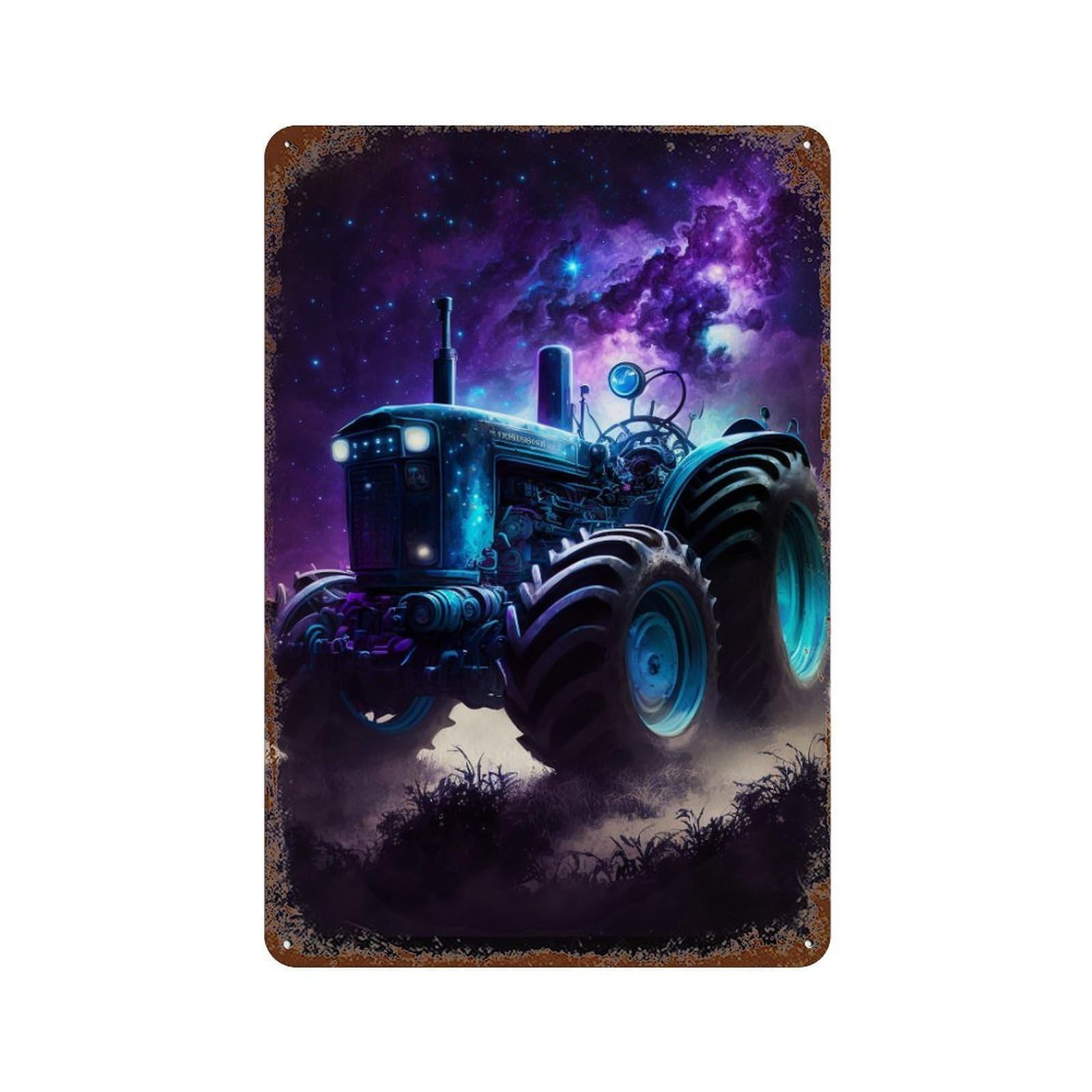 Rust Effect Galactic Tractor Adventure Rusty Metal Tin Sign 11.8"x7.9", Decorative Metal Wall Art for Farmhouse, Kitchen And Entryway Decor