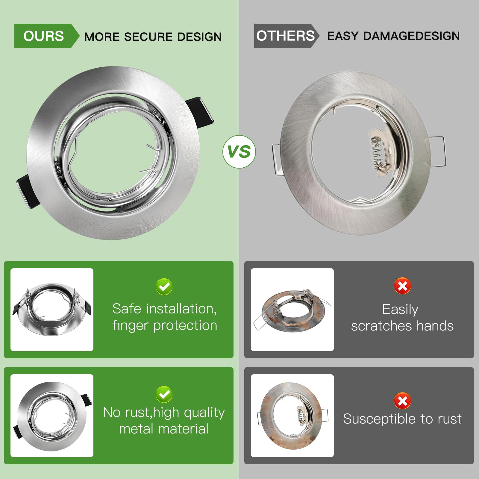 GU10 Einbaustrahler 12er Set – Schwenkbare LED Spots 230V, Edelstahl gebürstet Einbauspots, Runde Deckenspots inkl. Fassung für GU10 LED oder Halogen