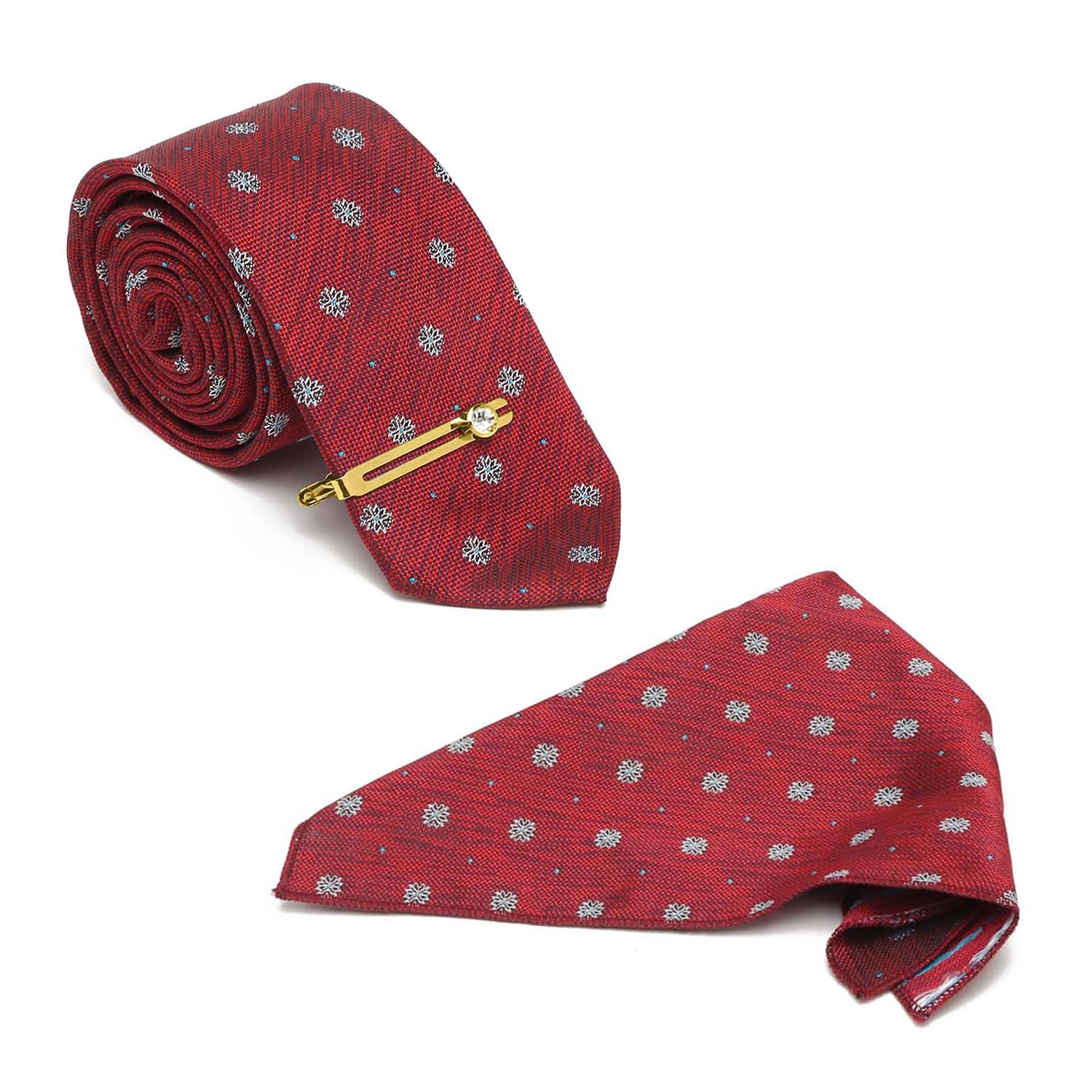 Mens Rosewood Necktie Italian Silk Suit Tie with Golden Tie Pin Pocket Square American Style Formal Tie Gift Set for Men (TEGPRW)-image-44