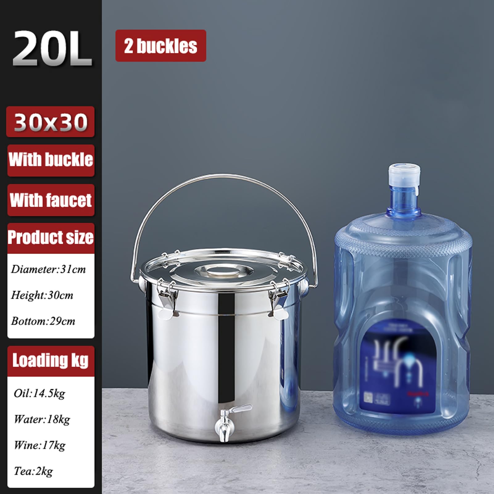 Pentola per Zuppa con Coperchio con Rubinetto Pentola, Pentola per Zuppa in Acciaio Inossidabile con Fondo Composito Secchio per Vino, Lattina per Addensare Il Latte,20L