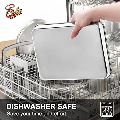 Miniatura 7 de CEKEE Juego de 2 bandejas de 14 de hoja, de acero inoxidable, para hornear, tostadora, bandeja para horno, tamaño 12 x 10 x 1 pulgada, no tóxico,