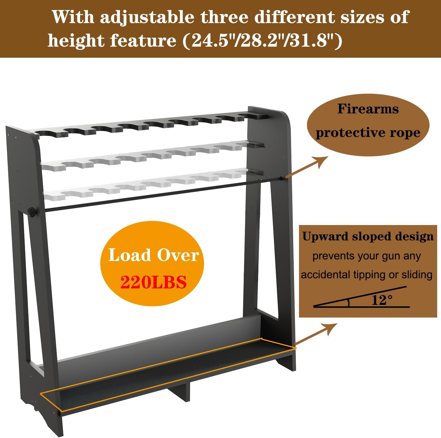 Gun Storage Racks Indoor - Freestanding Floor Wooden Rifle Standing Rack, Vertical Shotgun Storage Solutions and Gun Room Display Stand, 9 Slots Adjustable Height for up to 9 Long Guns