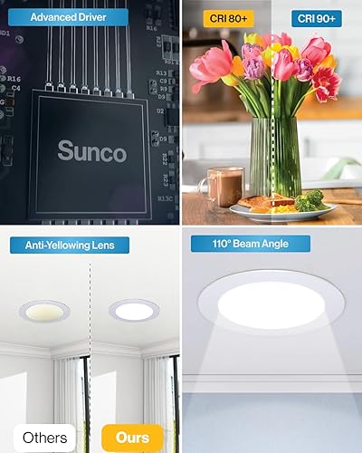 Miniatura 8 de Sunco Lighting Paquete de 12 luces LED empotrables ultra finas de 5CCT de 4 pulgadas, 800 lúmenes de alto brillo, 2700K3000K3500K4000K5000K