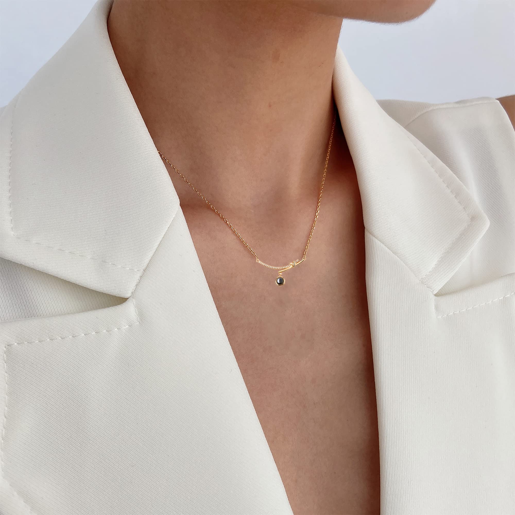 Collar de Barra Minimalista Photo Proyección Collar Colgante de Arco 925 Joyería de Plata esterlina Anniversary Friendship For Women