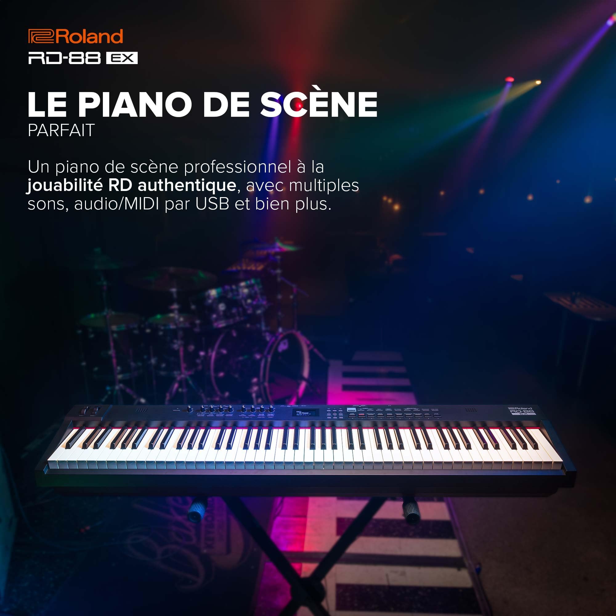 Piano de scène RD-88 EX Roland | Clavier à 88 touches d'une extrême robustesse avec multiples sons | Technologie SuperNATURAL | Générateur de sons ZEN-Core avec plus 3000 sons