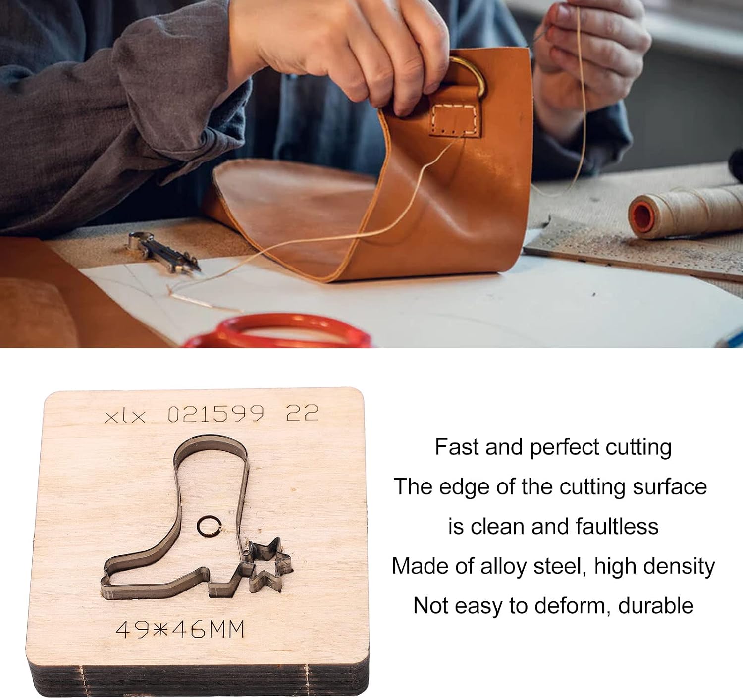 Shoe Shaped Leather Punching Die, Alloy Steel Hollow Punching Tool with Birch Base for Wallet Belt Crafting, Precision Leather Stamping Die for DIY Cardboard Rubber