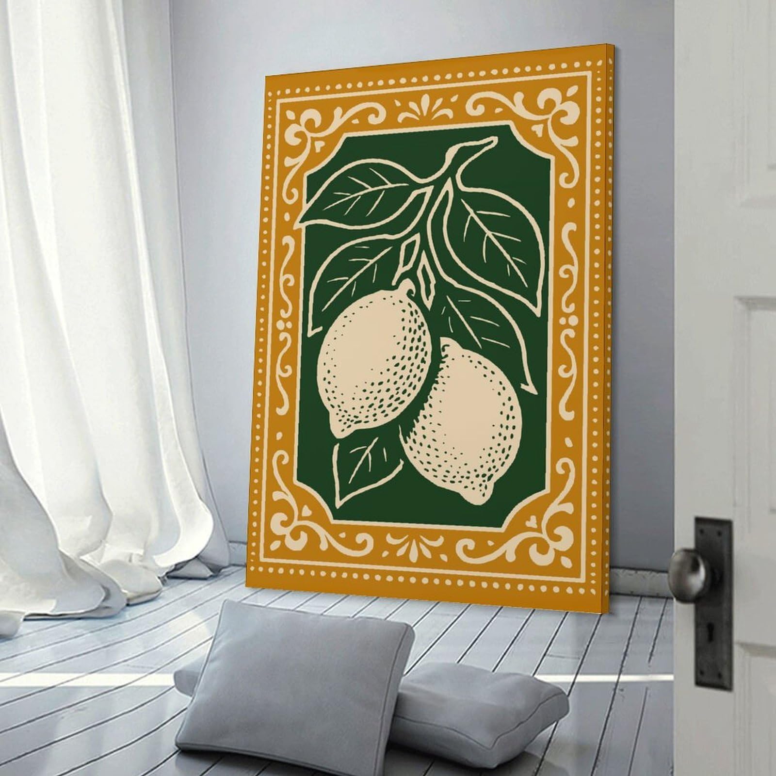 Junmoney Decorative Canvas Print Lemons And Leaves Art, 24x36inch(60x90cm), for Office, Study Or Home Workspace, Decorative Artwork for Productive Spaces