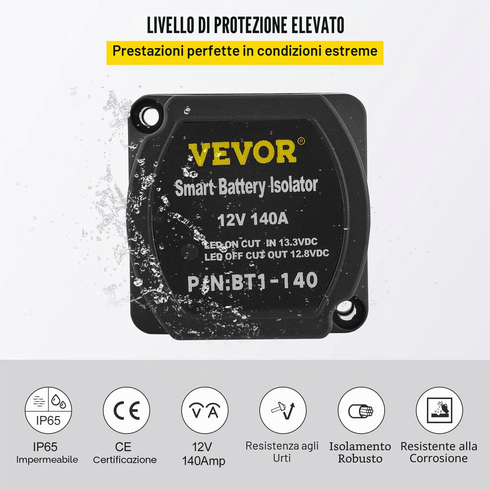 VEVOR Kit Relè Sensibile alla Tensione 12 V 140 A Kit Isolatore Doppia Batteria, Relè Batteria Carica Diviso Universale Impermeabile con Cavo Batteria da 4 m per MTB UTV Camion Campeggio