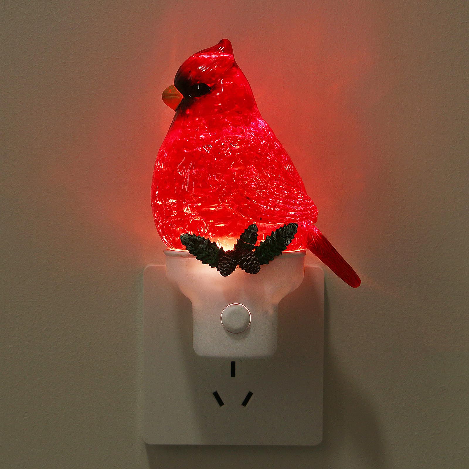 Weihnachtskardinal-Nachtlicht zum Einstecken in die Wand, Glitzer-Wasser-Nachtlicht mit USB/Steckdosen-Optionen, Weihnachtsdekorations-Nachtlicht für Schlafzimmer, Küche, Kinderzimmer, Flur