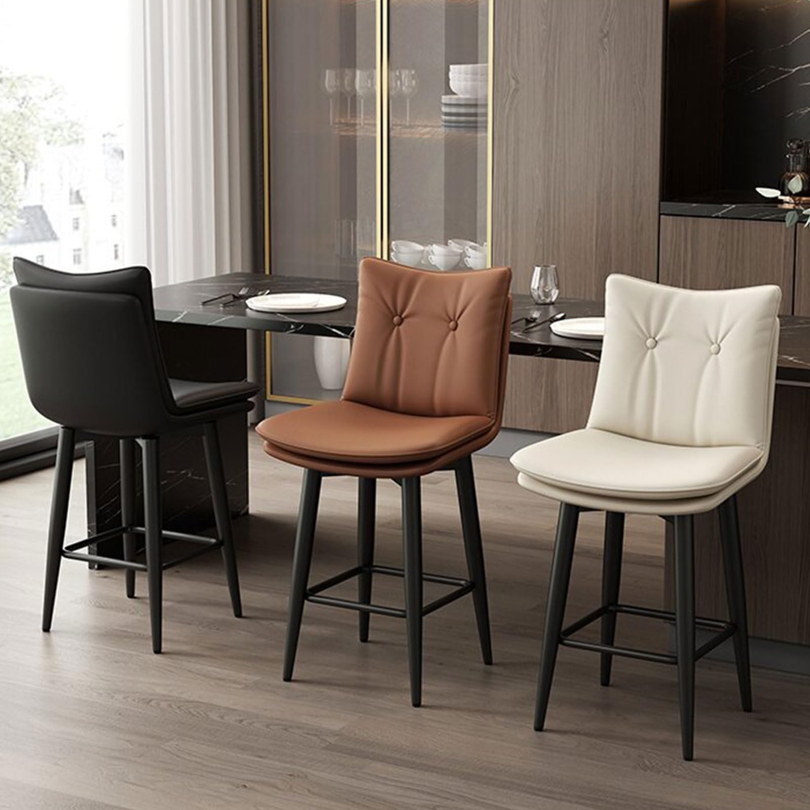 Tabouret de bar pivotant de cuisine réglable avec dossier repose-pieds