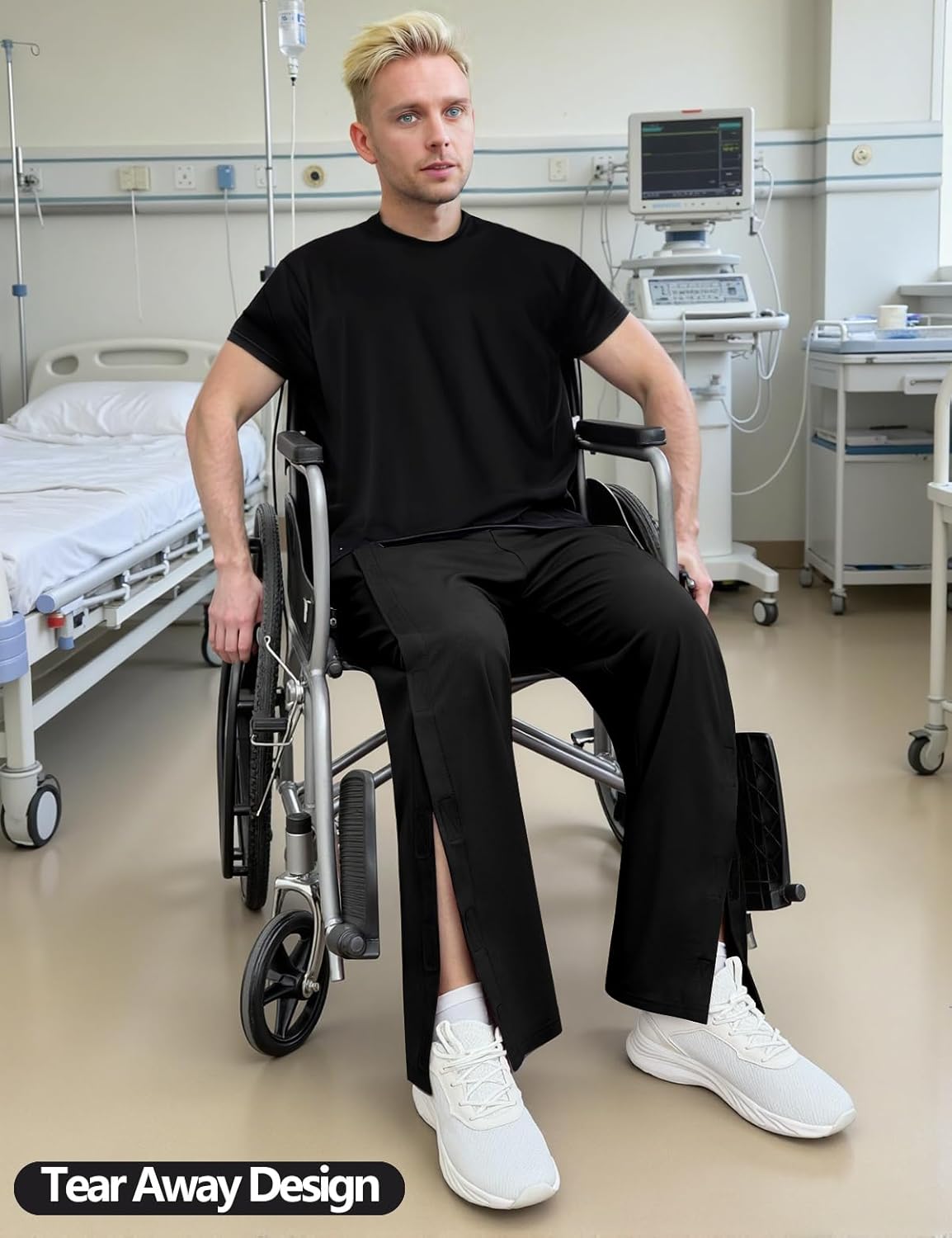 Post Surgery Pants for Men Open Bottom Easy Side Tear Away Pants for Men Sweatpants Loose Fit Post Surgery Pant