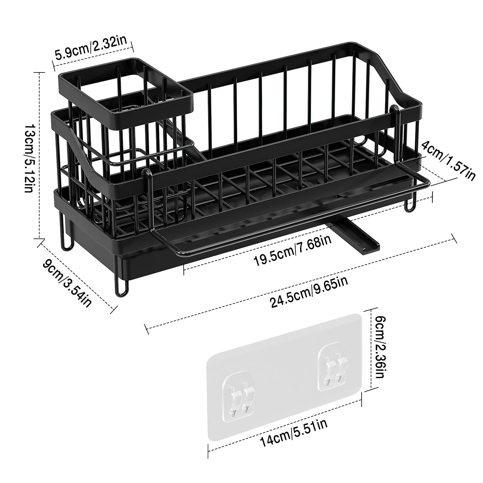 UMILKI Spülbecken Organizer Küche Schwammhalter,Spülbecken Organizer Hängend mit Spültuchhalter und Klebstoff,Küchen Spüle Organizer für Küche und Badezimmer- Ohne Bohren(Schwarz)