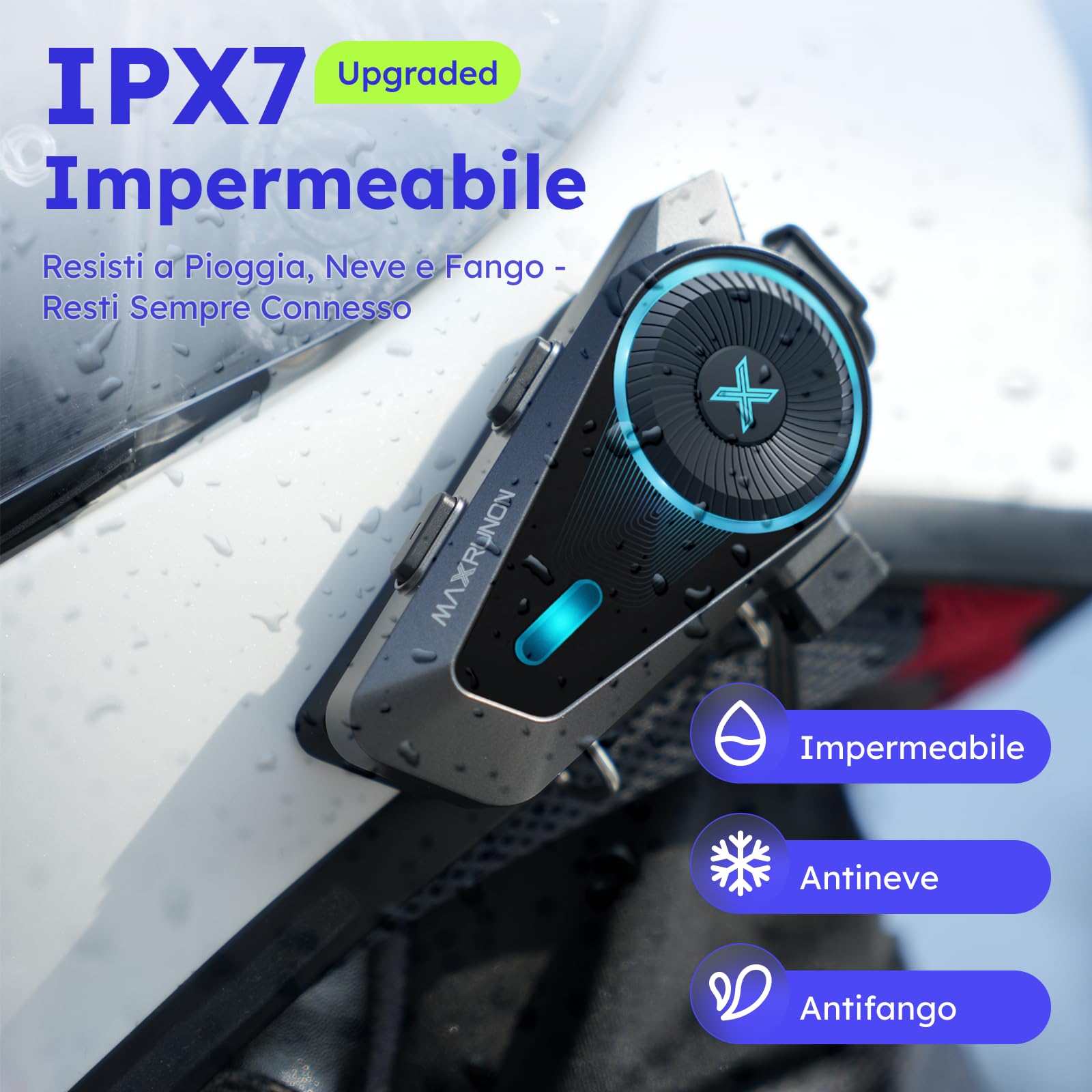 D10, cuffie Bluetooth per moto, citofono a 4 piloti, sistema di comunicazione del casco, V5.4, cancellazione del rumore ENC, controllo vocale AI, multitasking audio, radio FM, IPX7, adatto