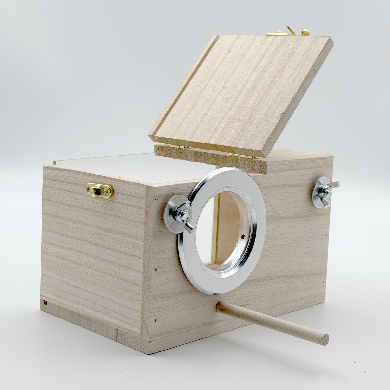 Caja nido para periquitos, caja de cría transparente de 7.87 x 4.72 x 4.72 pulgadas, caja de cría de nido de pájaros con perca, caja de apareamiento para loros, pajarera de madera para jaula