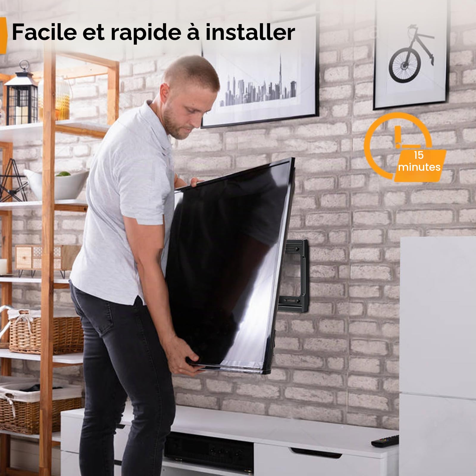 Perlegear Support Mural TV Inclinable pour LED, LCD, OLED, TV à Écran Plat de 26 à 65 Pouces, VESA Max 400×400 mm Capacité Max 45 kg