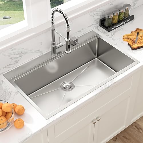 Miniatura 165 de Sarlai Fregadero de barra de 21 gotas de acero inoxidable - Fregadero de cocina de 21 x 20 pulgadas, estación de trabajo de montaje superior, acero