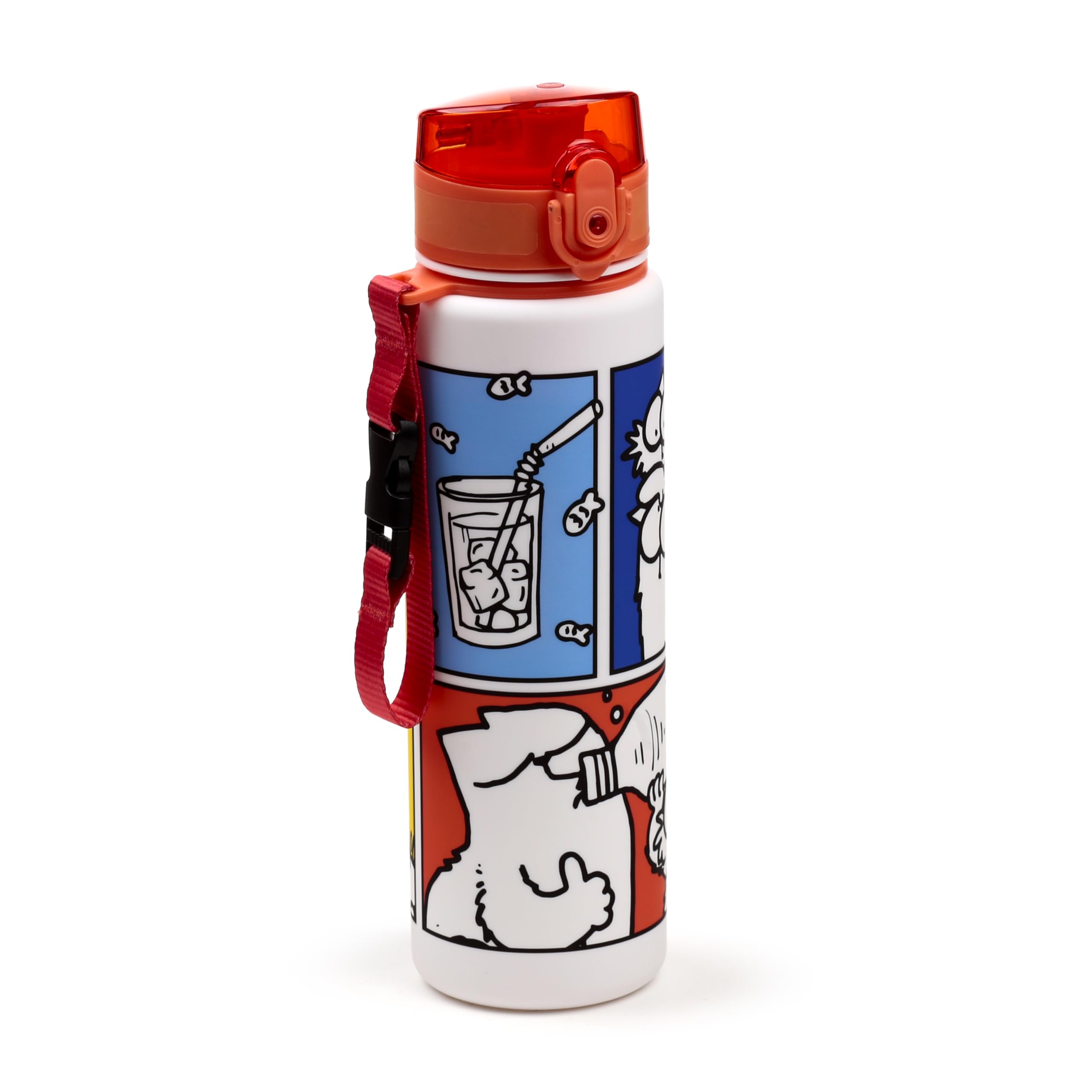 Puckator Simon's Cat 2024 Pop Top 600ml Shatterproof Bottle - Reusable Kids Drinks Water Bottle for Girls Boys Adults Men - Insulated Drink Water Bottle for School Nursery