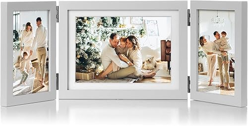 Miniatura 11 de Marco de Fotos de Madera Doble con Bisagras 5X7 Vertical y Horizontal en Veta de Madera Envejecida Estilo Granja, Muestra 4x6 con Paspartú o 5x7 sin