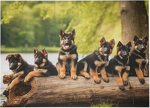 Miniatura 1 de Rompecabezas de 500 piezas de pastor alemán, cachorros de pastor alemán, retiro junto al lago, rompecabezas de madera para adultos y niños, juguetes