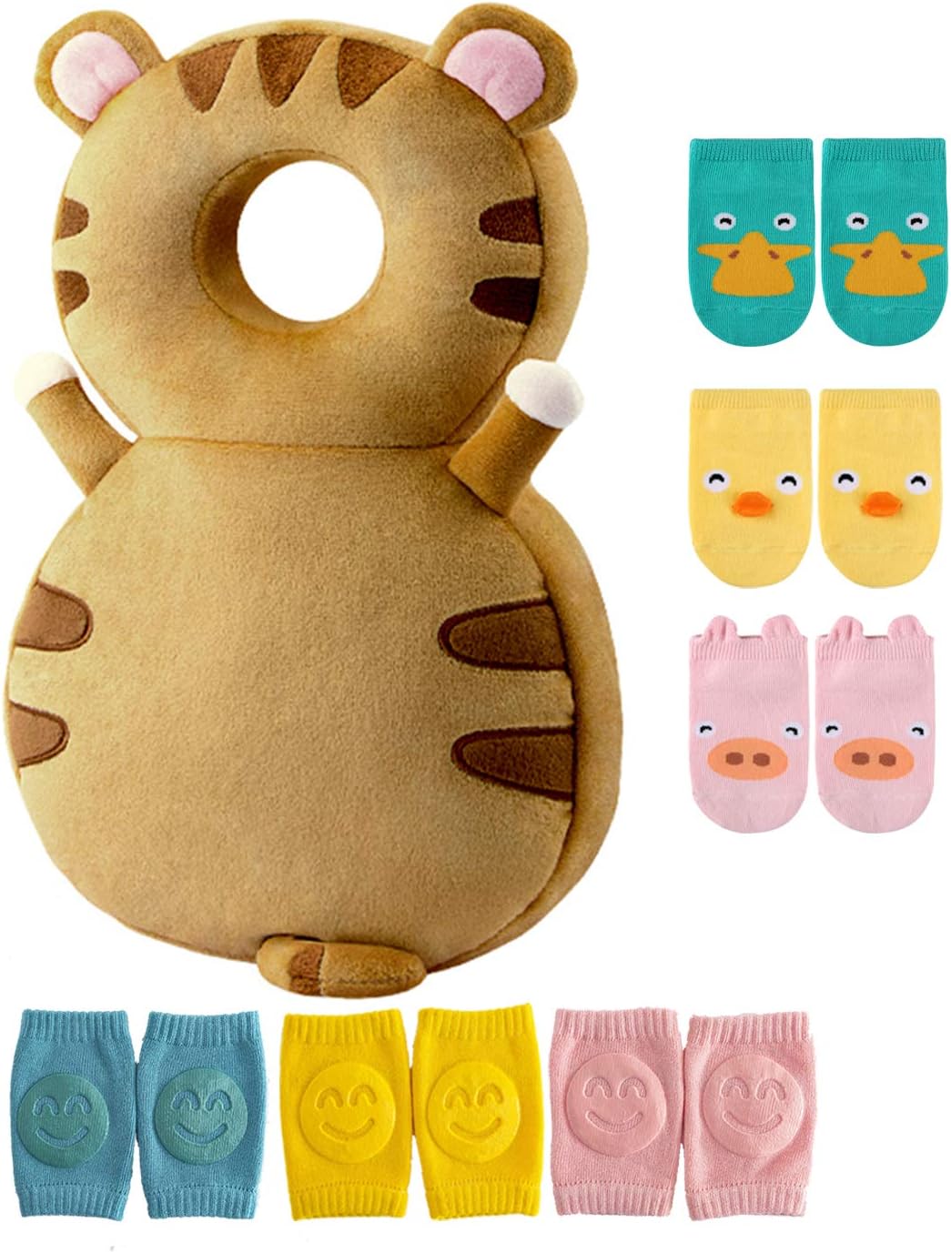 JunNeng Toddler Baby Head Protector Pad Safety Cushion with Knee Pads&Anti-Slip Socks (Tiger)