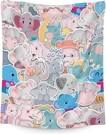 Elephant Blanket Gifts - 50"x60" Cute Throw for Women Girls - Colorful Soft Fuzzy Blankets for Bed, Couch & Living Room