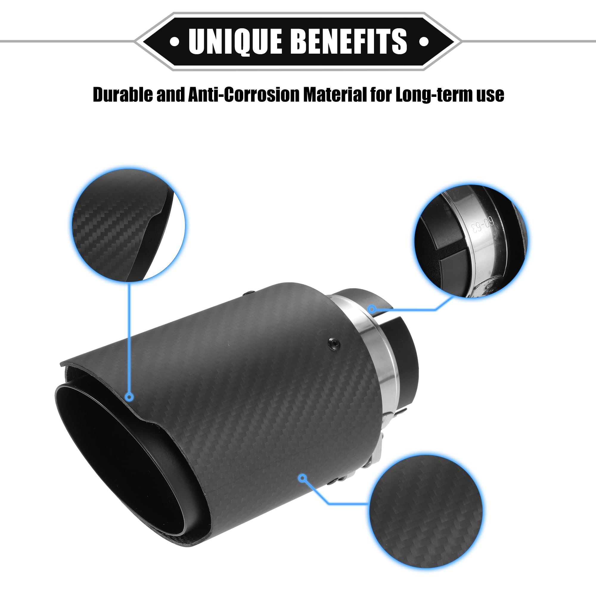 QUARKZMAN Auto Scarico Punta Coda Tubo, 2.4" Aspirazione Carbonio fibre Opaco Nero
