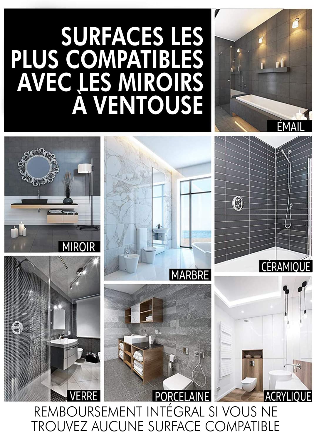 Mirrorvana Miroir de Douche Rond grossissant 3X pour Rasage sans buée avec Ventouse Solide, Miroir incassable pivotant à 360°, 17 cm de diamètre