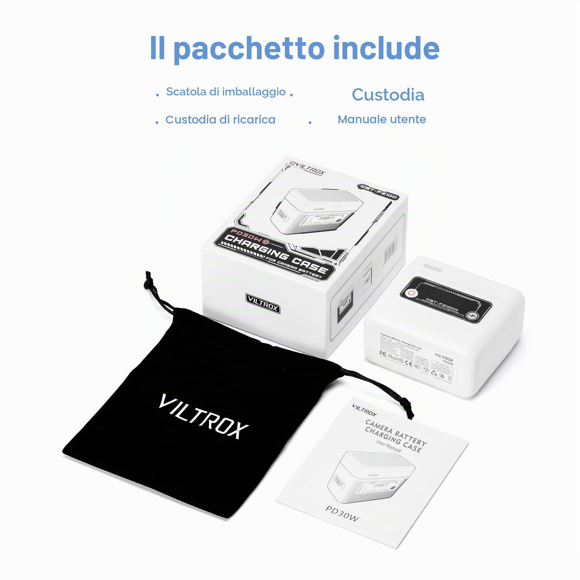 VILTROX NP-FZ100 Caricabatterie e Power Bank per Fotocamera, 5500mAh, Ricarica Rapida 30W USB-C Bidirezionale, Compatibile con Batterie Sony a7 a7II III IV a7R II III IV V a7S a7SII a7SIII a1 ZV-E1