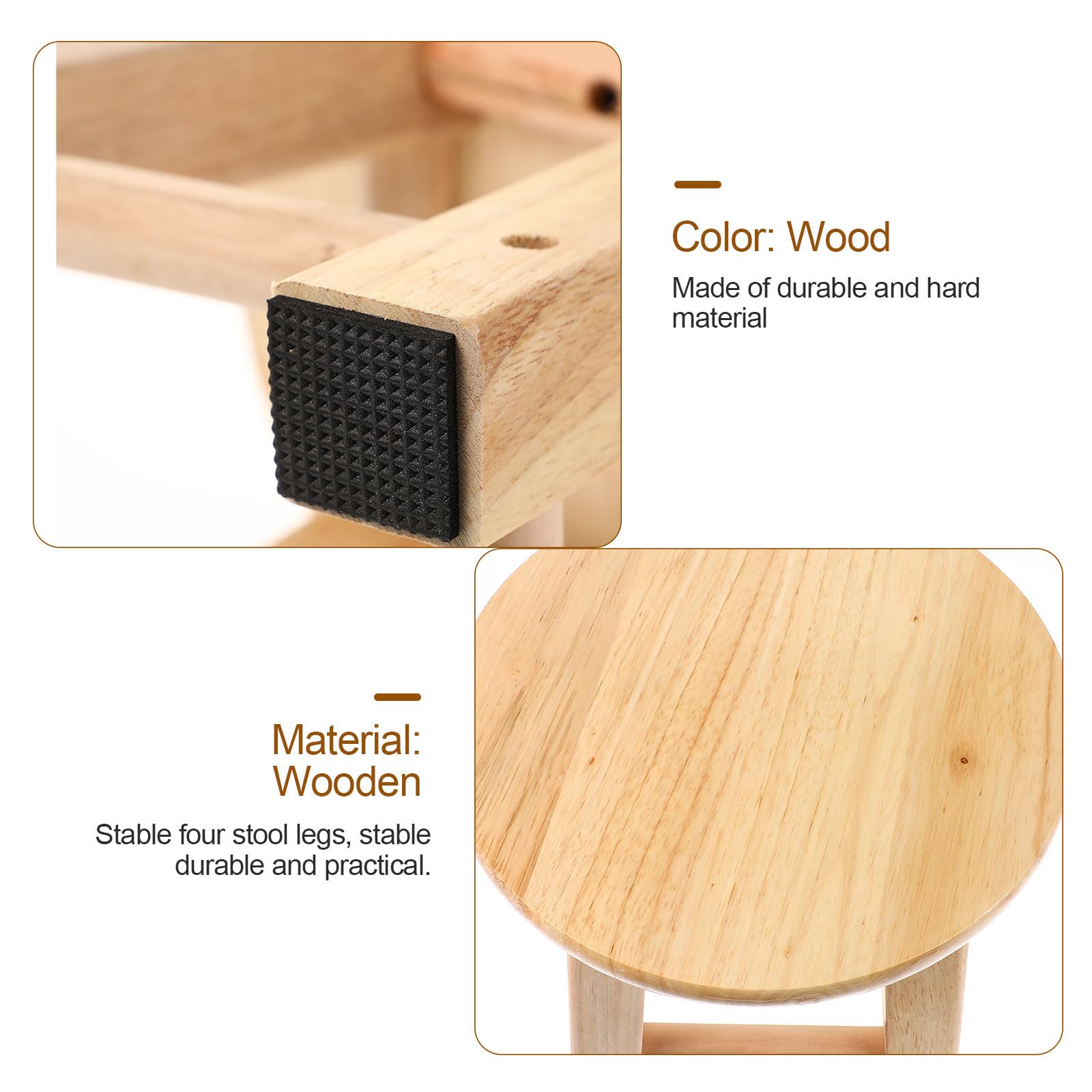 Sgabello Basso in Legno Beige Quattro Gambe Stabile